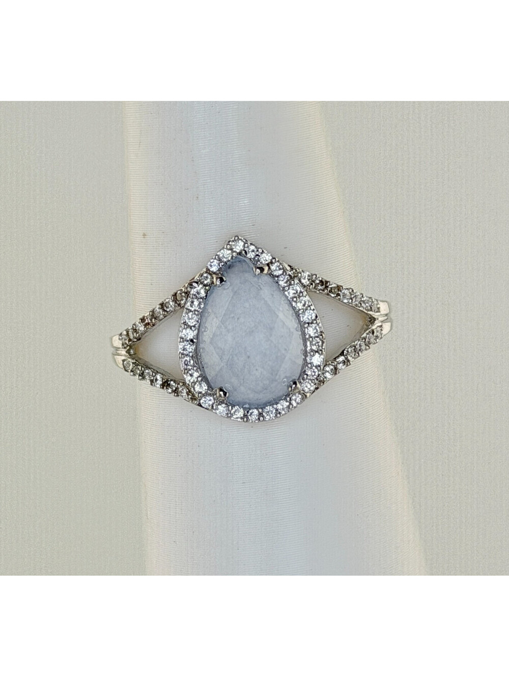 Bomb Party Ring Sz 10 Genuine Blue Quartz on Rhodium RBP3351 RETRO